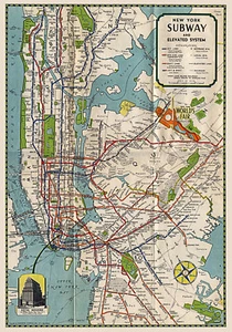 1939 NYC New York U-Bahn Zug Karte erhöhte Routen Wandkunst Büro Druck Dekor - Bild 1 von 2