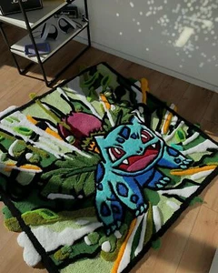 Bulbasaur Rug Hand-Tufted 100% Wool Handmade Area Rug Carpet for Home, Bedroom - Picture 1 of 3