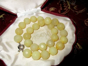 Beautiful vintage knotted 14mm faceted yellow jade quartz necklace - Picture 1 of 4
