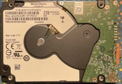 WD WD20SDZM-59TM5S1 sn: WXK1E 2TB 2.5" USB-C HDD JUN-2020 Thailand - Image 1 of 2