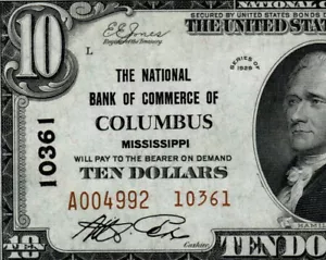 Columbus MS $10 1929 Type 2 The NB of Commerce Ch. # 10361 PMG 66 EPQ A004992 - Picture 1 of 4