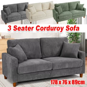 Modern Jumbo Cord Sofa Couch Corduroy Sofa 3-Seater with 2 Throw Pillows Green - Picture 1 of 47