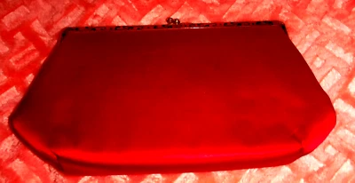 Vintage 1950s MCM HL Harry Levine Red Satin Evening Bag - Clutch w /Change Purse - Image 1 of 4