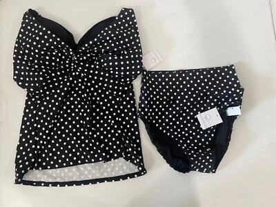 Tankini Sunsets BLACK DOT Forever con aros superior e inferior L plegable EE. UU. 38E/36F/34G Foto 1 de 4
