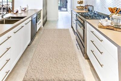 Non Slip Carpet Runner Rug, Machine Washable, PVC Rubber Backing, Plain Beige - Image 1 of 4