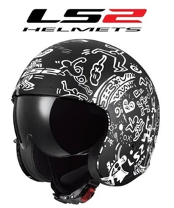 CASCO JET LS2 OF599 SPITFIRE TRIBAL MATT BLACK WHITE BIANCO NERO CON PARASOLE - Foto 1 di 1