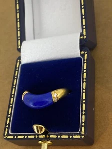 Lapis Lazuli, Diamond 18K Yellow Gold U-Shaped Ring, Italy, Retro, c1960's. - Picture 1 of 9