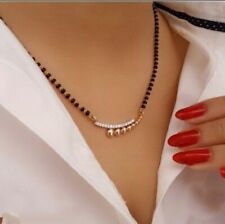 Indian Gold Plated Mangalsutra AD CZ Black Bead Choker Chain Women Jewelry