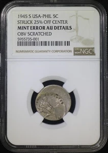 1945 S 5 CENTAVOS US PHILIPPINES 25% OFF CENTER ERROR AU DETAILS - Picture 1 of 2