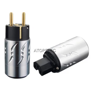 VIBORG 24K Gold Plated Pure Red Copper Schuko EU Male/ IEC Female Power Plug 502 - Picture 1 of 6