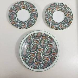 Vintage Mottahedeh grün orange Blumen Paisley 8" Salatteller und 2 Untertassen LESEN - Bild 1 von 11