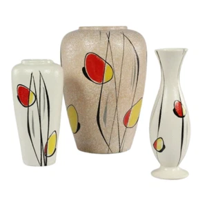 Keramik Vasen Trio Scheurich 50er Jahre vintage alt Deko Mid Century 50s Pottery - Bild 1 von 12