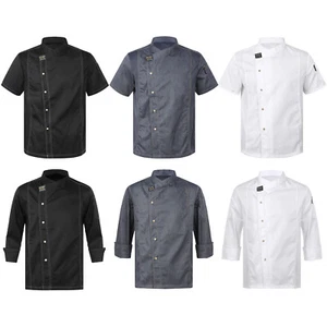 Unisex Chef Coat Short Sleeve Jacket Men Restaurant Kitchen Cooking Uniform Tops - Picture 1 of 77