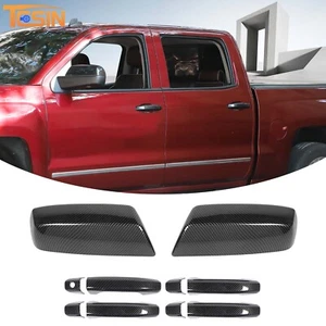Carbon Fiber Door Handle Mirror Cover Trim Decor Kit For 2014-18 Chevy Silverado - Picture 1 of 13