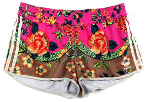 ADIDAS shorts womens pink gold floral size L ( 12 - 14 ) waist 32-34"