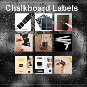 Chalk Labels with Pen Set Blackboard Chalkboard Label Pantry Jam Jar Stickers - Picture 1 of 12