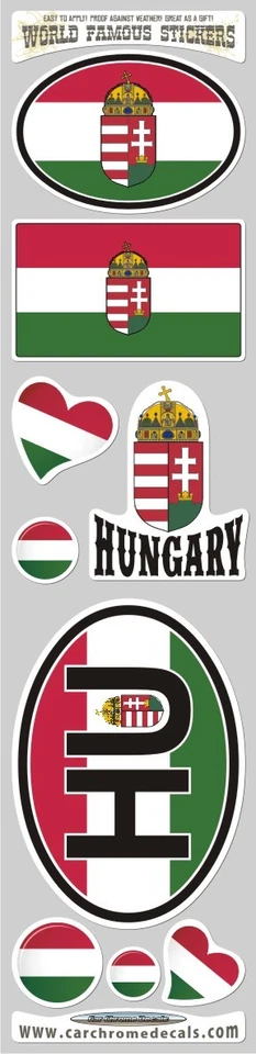 Hungary 9 stickers set flag decal bumper sticker car bike laptop HU — 第 1/1 张图片