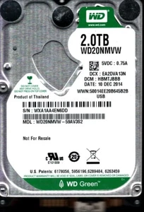 WD20NMVW-59AV3S2 S/N: WXA1A DCM: HBMTJBBB WESTERN DIGITAL 2TB THAILAND DEC 2014 - Afbeelding 1 van 2