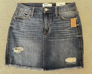 Y2k Mudd Jean DENIM Mini Skirt Sz 7 (5/6) S/M Stretch Cut Off VTG NWT Frayed - Picture 1 of 13