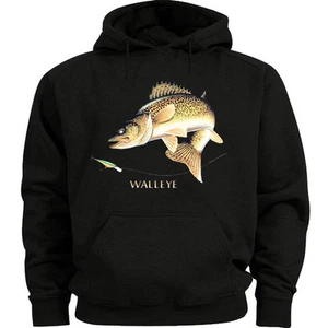 Walleye sweatshirt Men's size sweat shirt black fishing gift idea for him hoodie - Picture 1 of 1