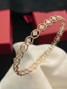 0.56 Cts Round Brilliant Cut Natural Diamonds Bangle Bracelet In 585 14K Gold - Picture 1 of 12