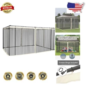 Mesh Netting Screen for 9.8' x 12' Gazebo - Easy Setup with Cream and Black Trim - Picture 1 of 11