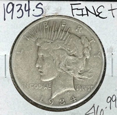 1934-S PEACE SILVER DOLLAR - FINE+ ~NICE COIN~ - Image 1 of 2
