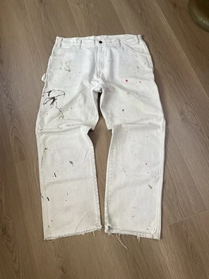Vintage White Carpenter Dickies Pants  Distressed Paint Splattered 36 Waist - Image 1 of 4