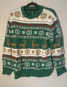 Simplee Herren Ugly Christmas Pullover Größe XL Grün Weiß Neu mit Etikett - Bild 1 von 4