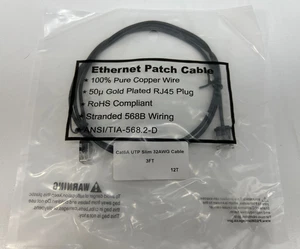 Lot 10 - NEW 3FT CAT6A UPT Slim 32AWG Ethernet Patch Cable 100% Pure Copper Wire - Picture 1 of 3