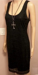 Vintage Bar III schwarz Stretch gefüttert Spitze Etui Tank Kleid Größe L - Bild 1 von 9