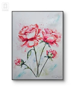 Großes neues original signiertes Aquarell Gemälde von Elle Smith Art. Pfingstrose Blumen - Bild 1 von 11