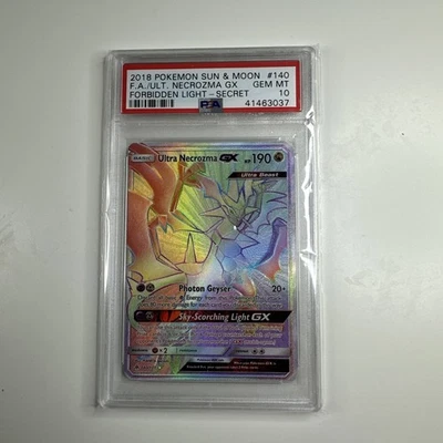 PSA 10 Pokemon Ultra Necrozma GX 140/131 Forbidden Light Rainbow Secret Rare - Image 1 of 2