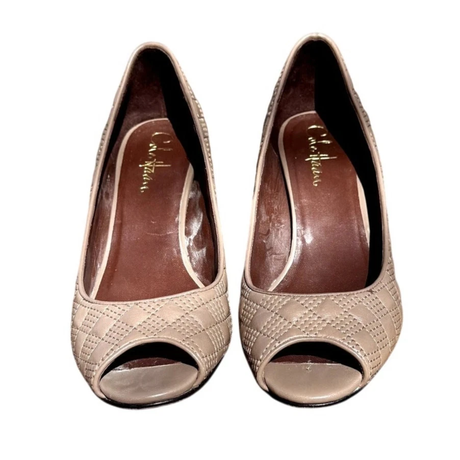 Cole Haan желтовато-коричневый стеганая кожа заглянуть носок на танкетке размер 7 - Изображение 1 из 4