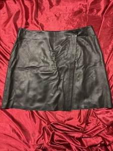 Jaeger Black Real Leather Wrap Skirt Soft Leather Uk18 - Picture 1 of 21