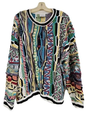 MENS VINTAGE COOGI SWEATER 100% COTTON 3D MULTICOLOR COSBY HIP HOP LARGE / XL - Image 1 of 4
