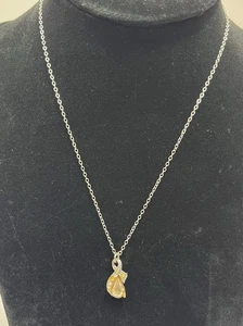 Vintage Silver Tone Teardrop Clear Stone Pendant Silver Tone Chain Necklace - Picture 1 of 4