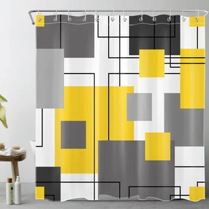 Grau und Gelb Geometrischer Duschvorhang für Badezimmer, Abstrakt Minimalistisch - Bild 1 von 7