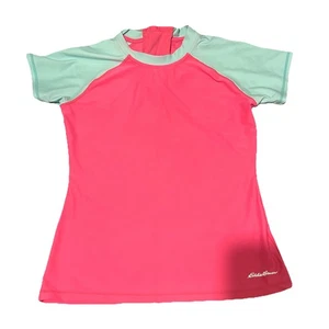 Camicia da bagno bambina Eddie Bauer taglia L 14/16 verde rosa manica corta finto collo - Foto 1 di 5