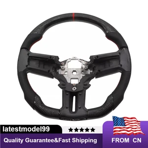 Volante plano de cuero de fibra de carbono para Ford Mustang 2010-2014 - Imagen 1 de 10