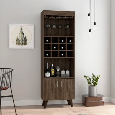 Oslo Dark Walnut Bar Cabinet: 12-Bottle Wine Rack, Double Doors - Image 1 of 4
