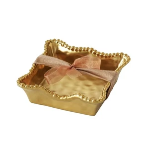 Porzellan Cocktail Servietten Halter, 7 x 7 Zoll., Gold Metallic Matte Oberfläche, Ov... - Bild 1 von 3