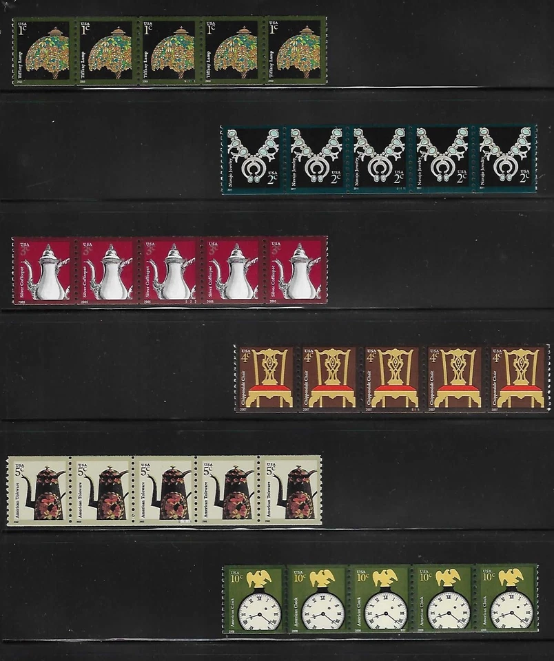 US American Series 1c 2c 3c 4c 5c 10c Coil Stamp Plate Strip Set - Image 1 of 1