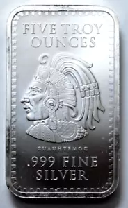 5 Oz 999 Silver Bar Aztec Mayan Calendar Collectible Bar Bullion Rare Rectangle - Picture 1 of 5