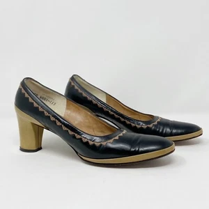 Zapatos de salón vintage Hill and Dale para mujer de cuero negros verde oliva bordados 7,5 3A - Imagen 1 de 9