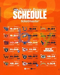 Foto de fútbol americano NFL 8x10 calendario de temporada 2025 de los Denver Broncos - Imagen 1 de 1