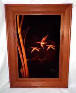 Pintura Terciopelo Negro Vintage Gansos Patos Pájaros en Vuelo Firmado H. Pasten MCM - Imagen 1 de 24