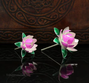 925 sterling silver lotus flower puja worshiping articles 2 pices - Picture 1 of 6