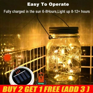 LED Mason Jar Solar Lantern Hanging String Lights Fairy Party Starry Lamp Garden - Picture 1 of 3