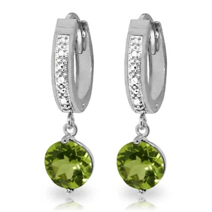 2.63 Carat 14K Solid White Gold Hoop Earrings Diamond Peridot - Picture 1 of 3